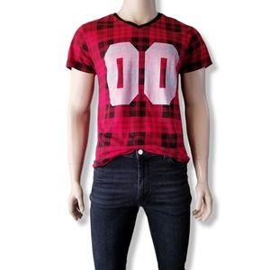 Akuna Red & Black Buffalo Plaid "00" Print V-Neck T-Shirt